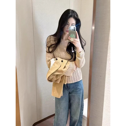 JR 2026年春季新款 长袖圆领设计感镂空宽松休闲罩衫女士XSJ0M02B