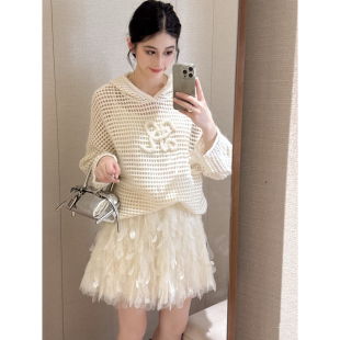 连帽镂空两件套针织衫 新款 2025年秋季 女上衣XRJ4M18B 专柜正品