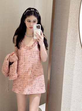 JR 专柜正品2025早秋新款 无袖气质小香风吊带羊毛连衣裙XRJ4L19D