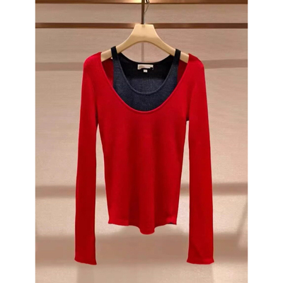 JR 专柜正品 2026春新款两件套拼接羊毛休闲针织衫上衣女XSJ1M09C