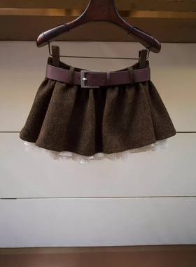 JR 赵露思同款 2025冬季新款高腰时尚百褶花边羊毛短裙子XRJ7Q08D