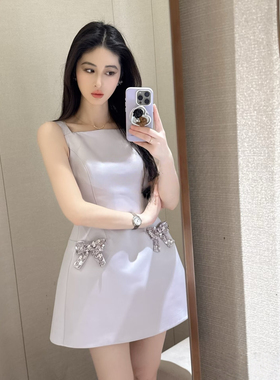 JR 专柜正品2026春新款 赵露思同款蝴蝶结镶钻吊带连衣裙XSJ1L08D