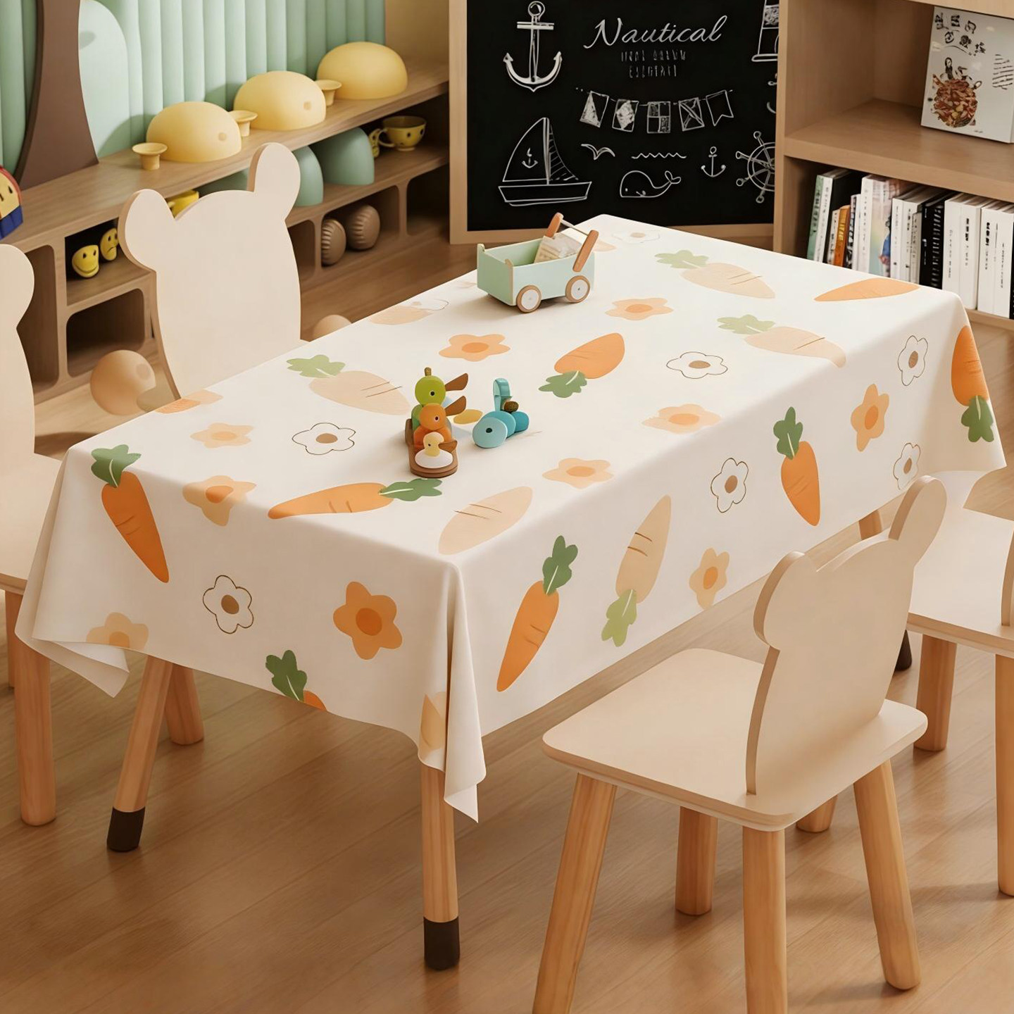 可爱动物幼儿园桌布防水防油加厚儿童桌套教室餐桌布课桌保护罩