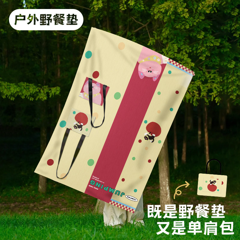 加大加厚仿棉麻野餐垫防水防潮户外露营便携折叠春游网红拍照地垫