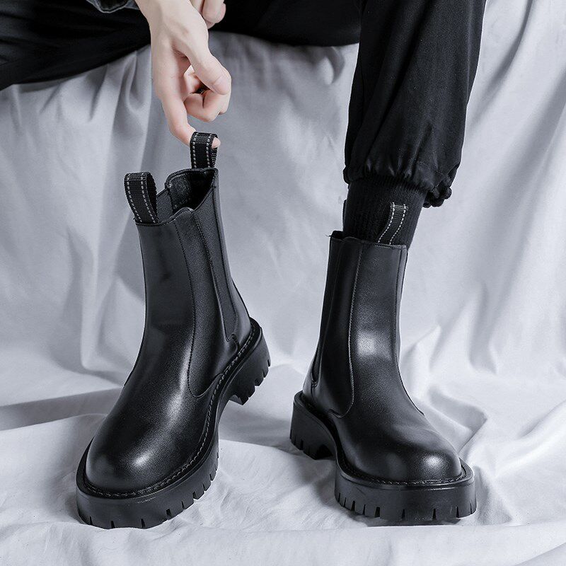 WINTER LEATHER CHELSEA BOOTS MENS CLAY BOOTS HIGH-TOP COTTON SHOES MARTIN BOOTS BRITISH STYLE HIGH-TOP BOOTIES