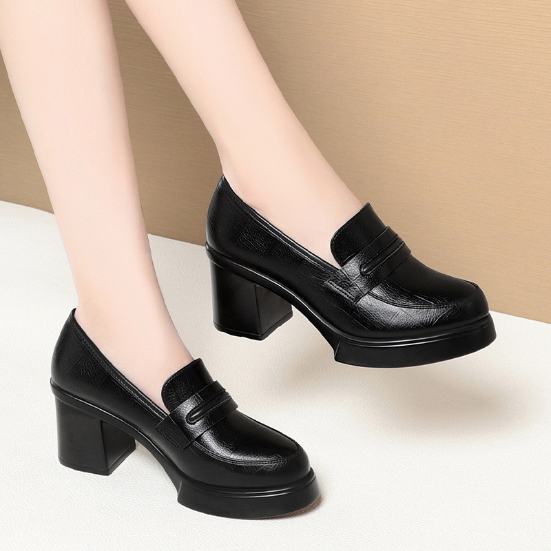 英伦风复古高跟玛丽珍单鞋女深口粗跟乐福鞋英伦厚底妈妈小皮鞋