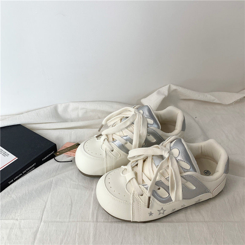 奶蓝色厚底面包鞋女2026新款春季系带休闲百搭软底运动小白鞋,女鞋,时尚休闲鞋,淘宝优惠券,粉丝福利购,淘宝优惠卷