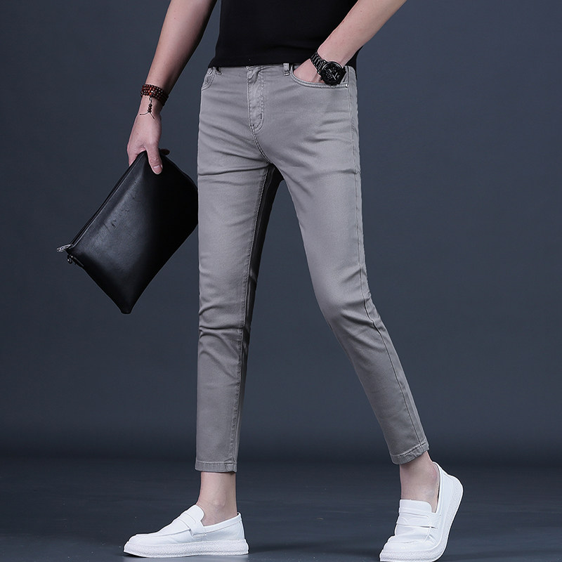 裤男九分裤男款夏季牛仔裤男士潮流修身小脚弹力9分休闲高端26薄