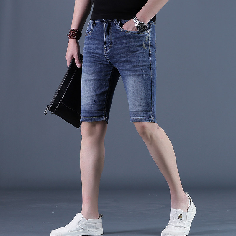 牛仔短裤男士五分裤25夏季新款修身中裤蓝色5分休闲马裤男装半截