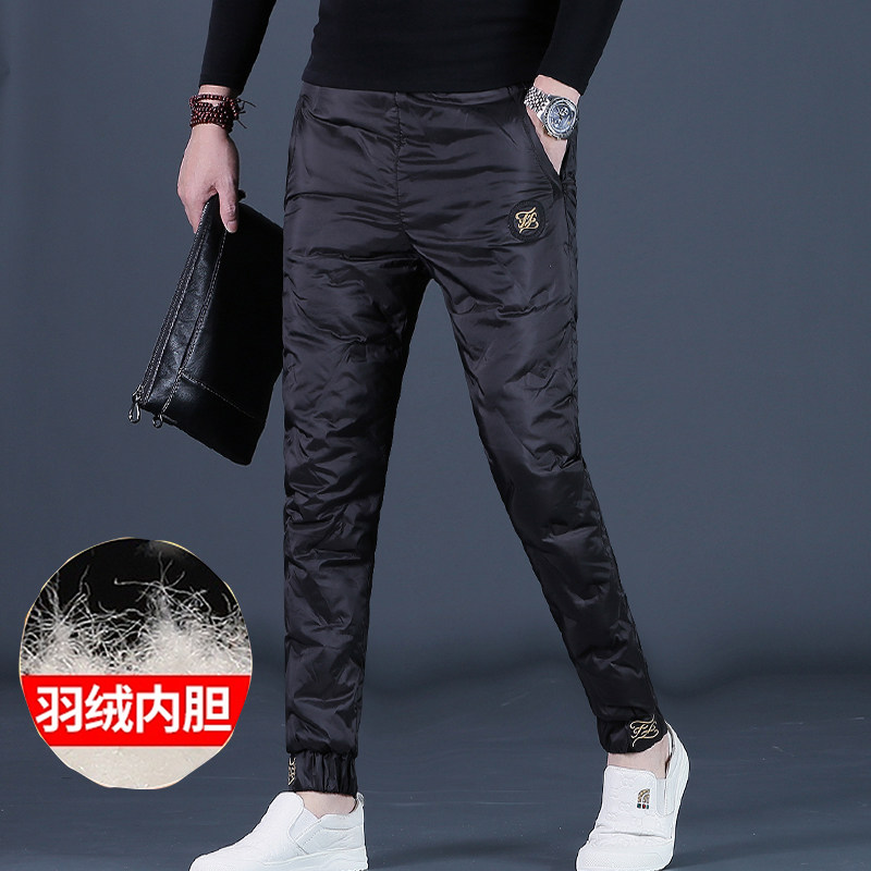 冬季裤子男士羽绒裤外穿修身潮流防寒东北休闲裤加绒束脚运动裤24