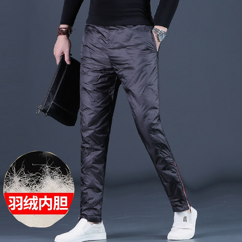 冬款裤子男羽绒裤男士潮牌高端直筒休闲裤加绒防寒保暖运动裤冬季