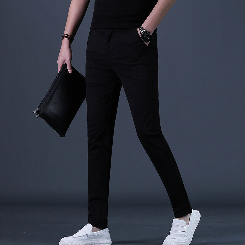 休闲裤男款2026新款潮流修身小脚夏季长裤子纯黑色男裤高级男装薄