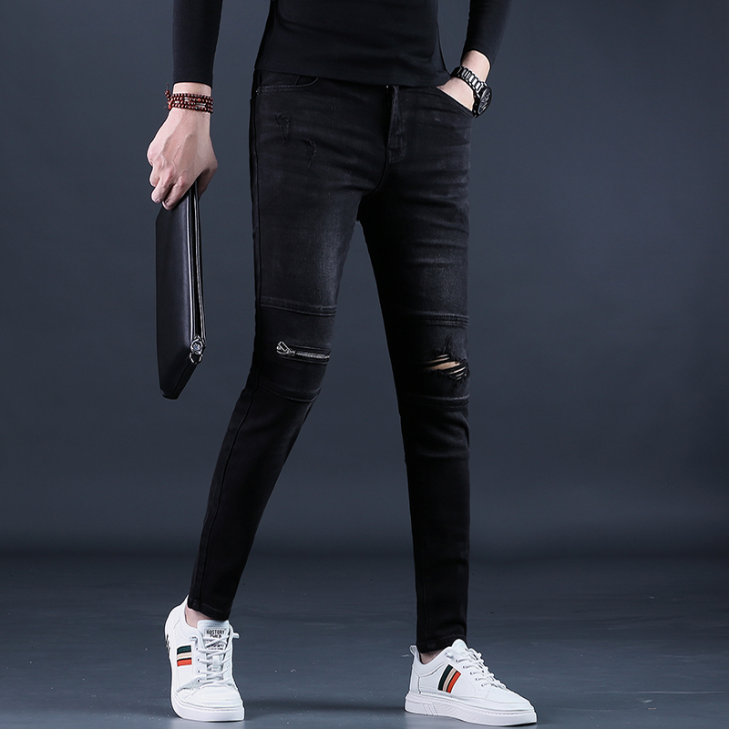 潮男裤子秋冬款牛仔裤男士潮牌修