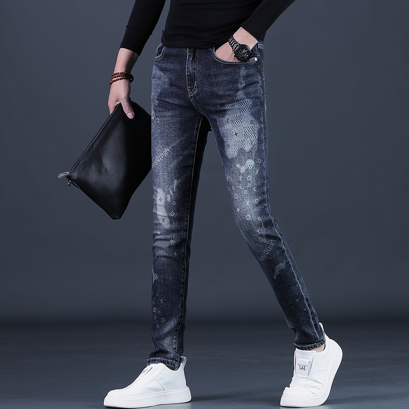 潮男裤子秋季牛仔裤男士绣花潮牌