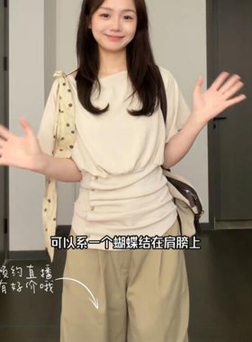 设计感蝙蝠袖蝴蝶结t恤女