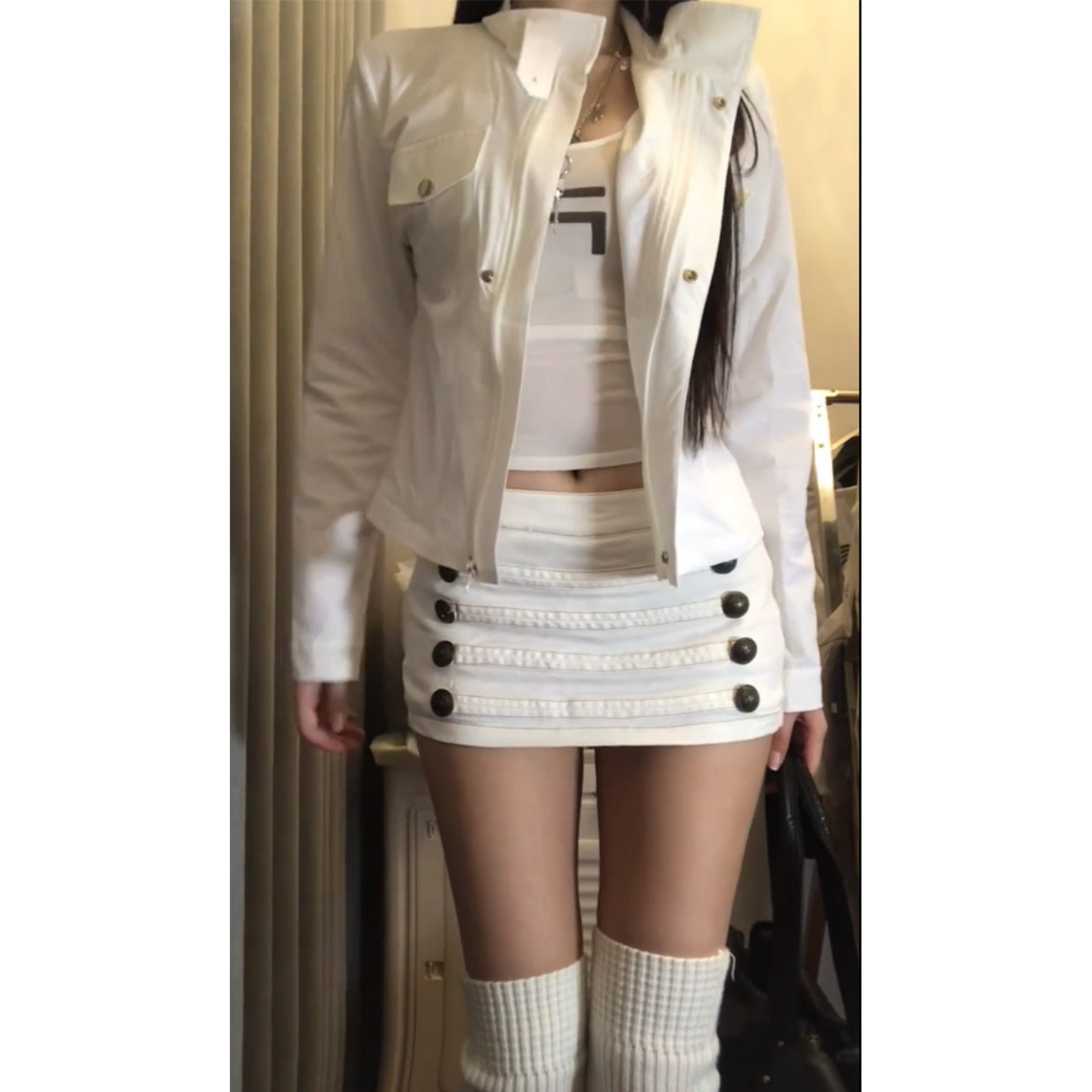 老钱风白色短款正肩外套女图片