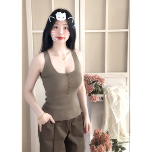 咖色坑条针织吊带背心女2025秋夏辣妹修身 上衣 显瘦百搭打底衫 无袖