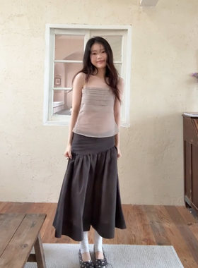 设计感不对称压褶七分裙裤女
