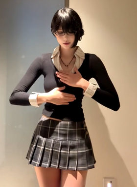 美式辣妹格纹百褶裙女