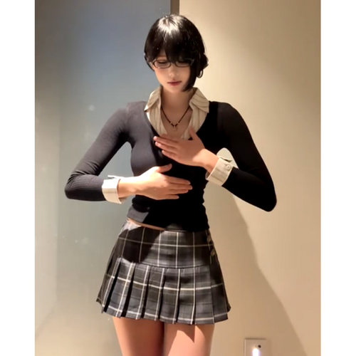 美式辣妹格纹百褶裙女