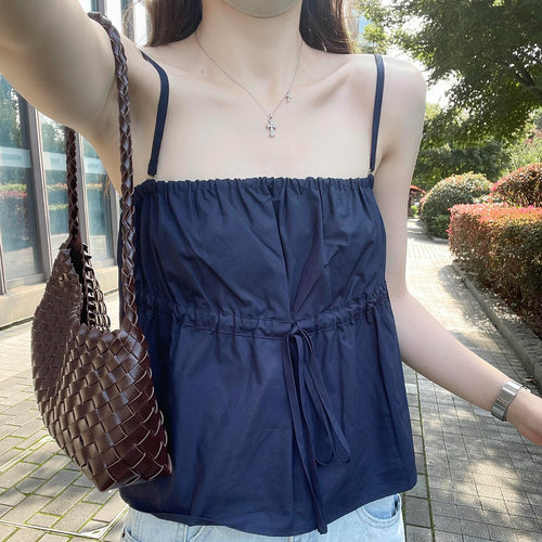 法式辣妹抽绳背心吊带女