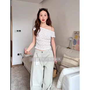 超短袖蕾丝一字领上衣女夏季新款甜美时尚修身辣妹性感露肩T恤