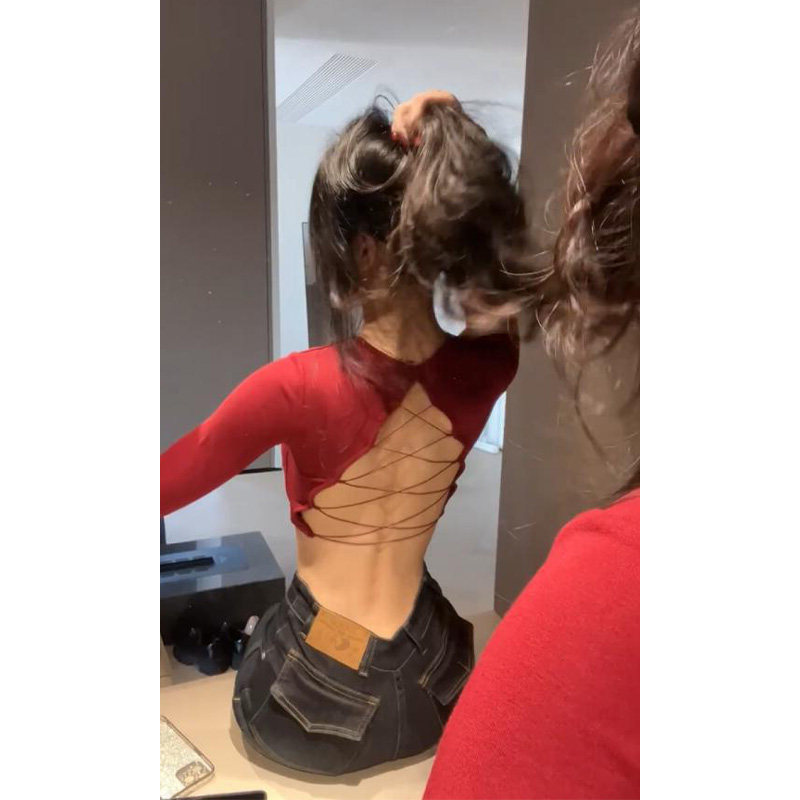 性感辣妹后背镂空绑带T恤女修身打底衫跳舞高腰带胸垫别致短上衣,女装/女士精品,T恤,淘宝优惠券,粉丝福利购,淘宝优惠卷