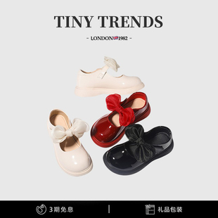 女童小皮鞋秋冬款高端儿童洋气红色蝴蝶结公主鞋玛丽珍宝宝单鞋