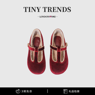 女童皮鞋2024冬新年款丝绒面单鞋红色儿童宝宝软底加绒生日公主鞋