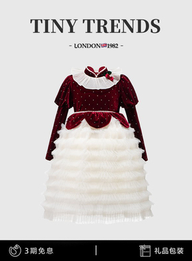 女童连衣裙秋冬新款复古丝绒儿童生日礼服裙女宝宝新年红色公主裙