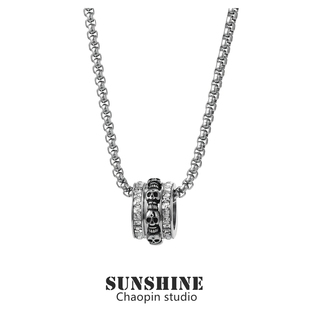 男潮高级感嘻哈风骷髅头转运珠钛钢项链百搭可旋转小蛮腰毛衣链女