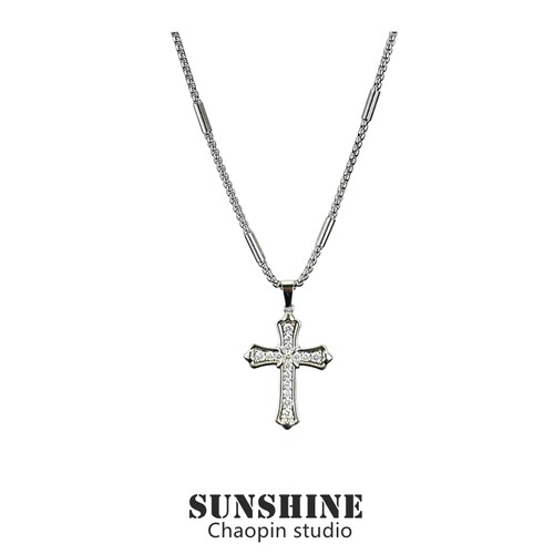 嘻哈镶钻十字架项链中性