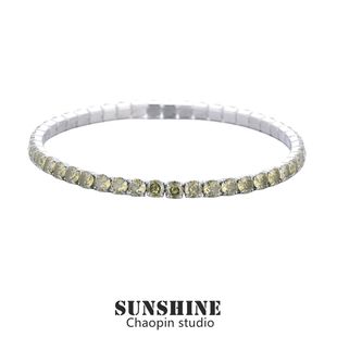 欧美弹力手链镶钻绿色锆石高级感手饰潮嘻哈单排满钻轻奢情侣配饰