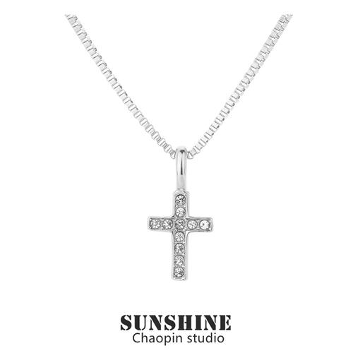 马思唯同款钛钢满钻十字架项链