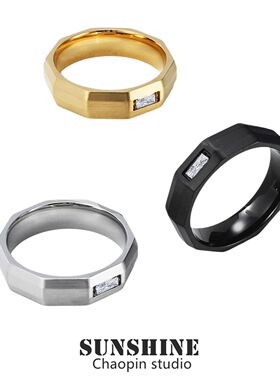 几何切面设计钛钢镶钻戒指