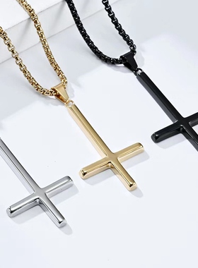 嘻哈钛钢圣彼得逆十字架项链