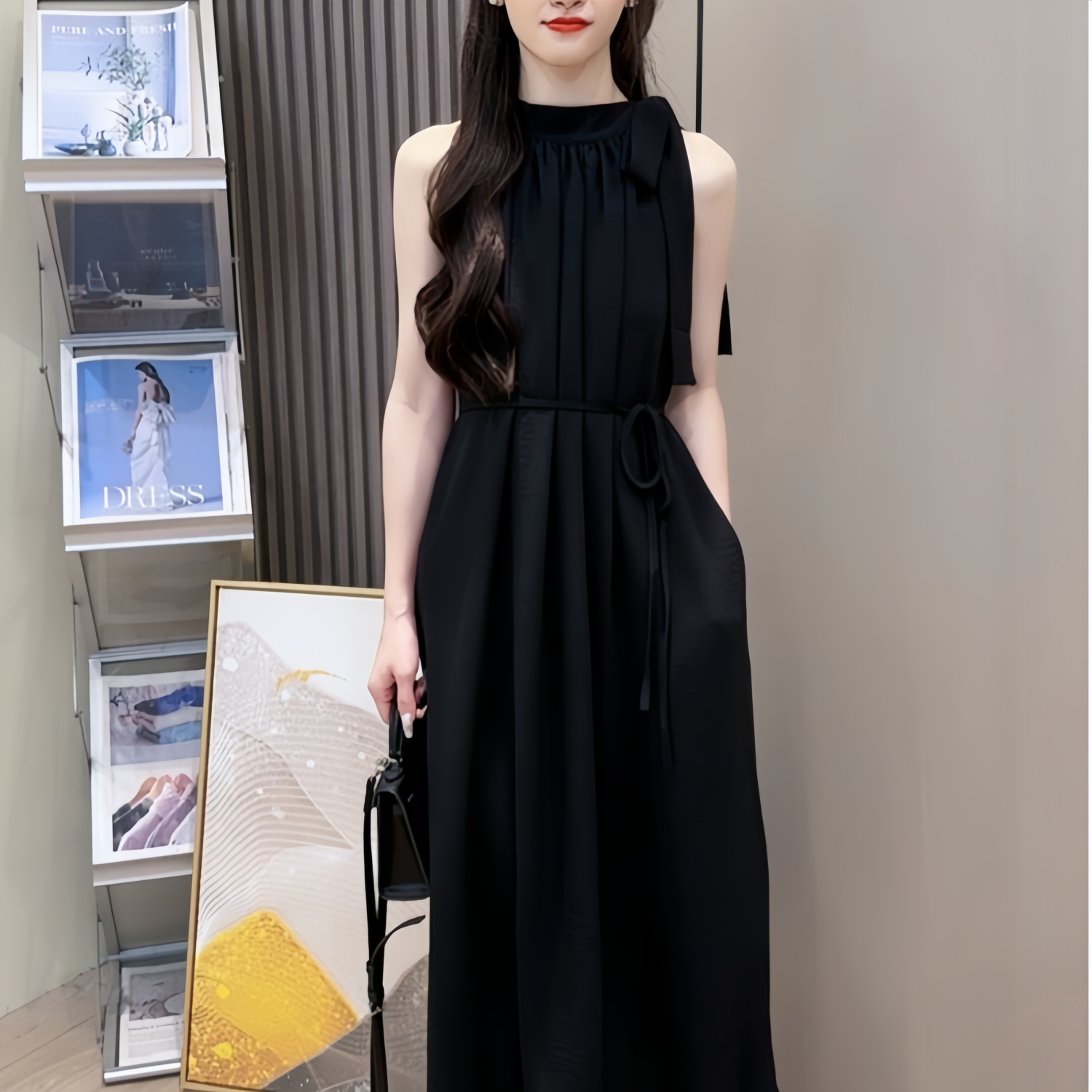 法式夏季名媛挂脖连衣裙