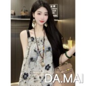 海边度假风胖MM新中式 宽松遮肉显瘦印花连衣裙 吊带裙大码 夏季 新款