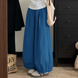 女装 感遮胯显瘦灯笼裤 2026年夏季 时尚 花边胖MM 休闲蓝色阔腿裤 大码