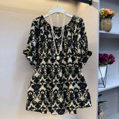 大码 轻熟风别致绝美独特漂亮上衣设计感小众碎花短袖 女装 胖mm法式