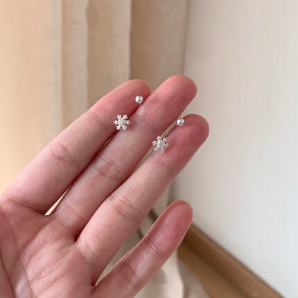 S999足银雪花螺丝耳钉女耳骨钉圣诞节纯银耳钉耳钉2024年新款爆款