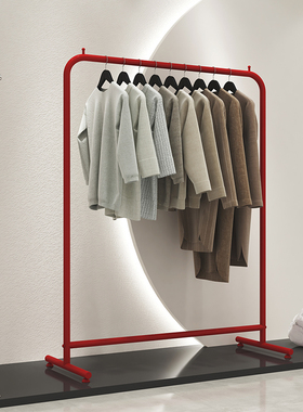 服装店展示架男女装店不锈钢专用落地式挂衣架中国红陈列侧挂货架