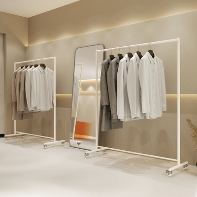 不锈钢奶白女装服装店展示架陈列架中岛落地式挂衣架童装带轮移动
