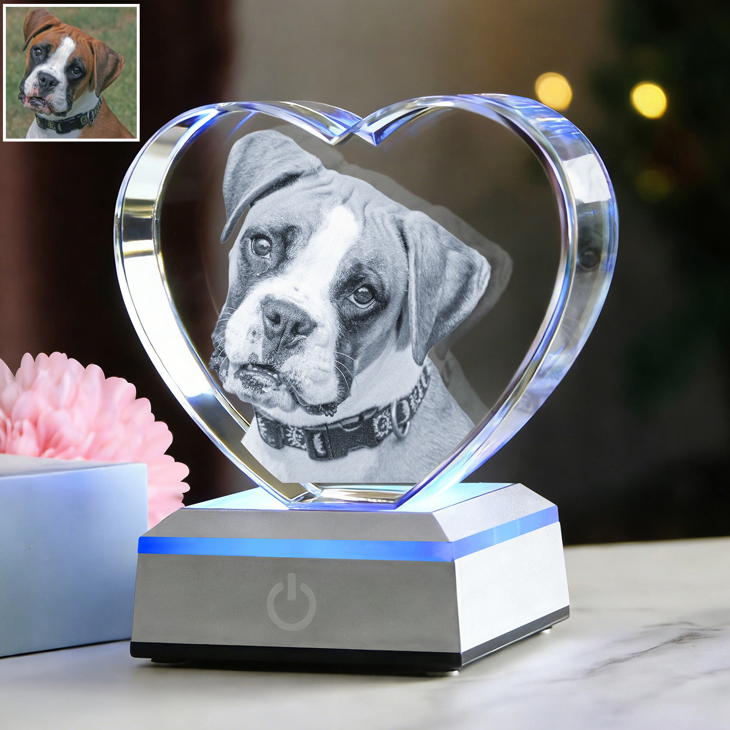 宠物纪念品定制品精致创意照片狗狗猫咪礼物水晶3D内雕发光送朋友