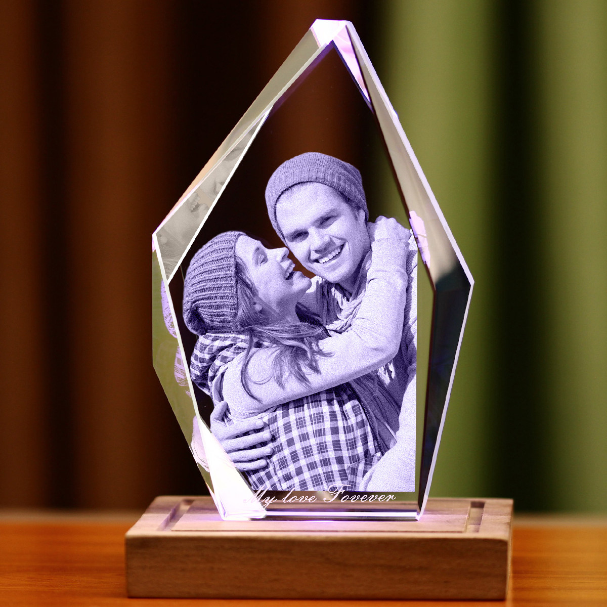 水晶内雕图片定制礼品3D送国外客户男女朋友家人情人节日周年纪念