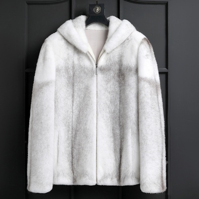 貂皮外套男十字貂皮毛一体