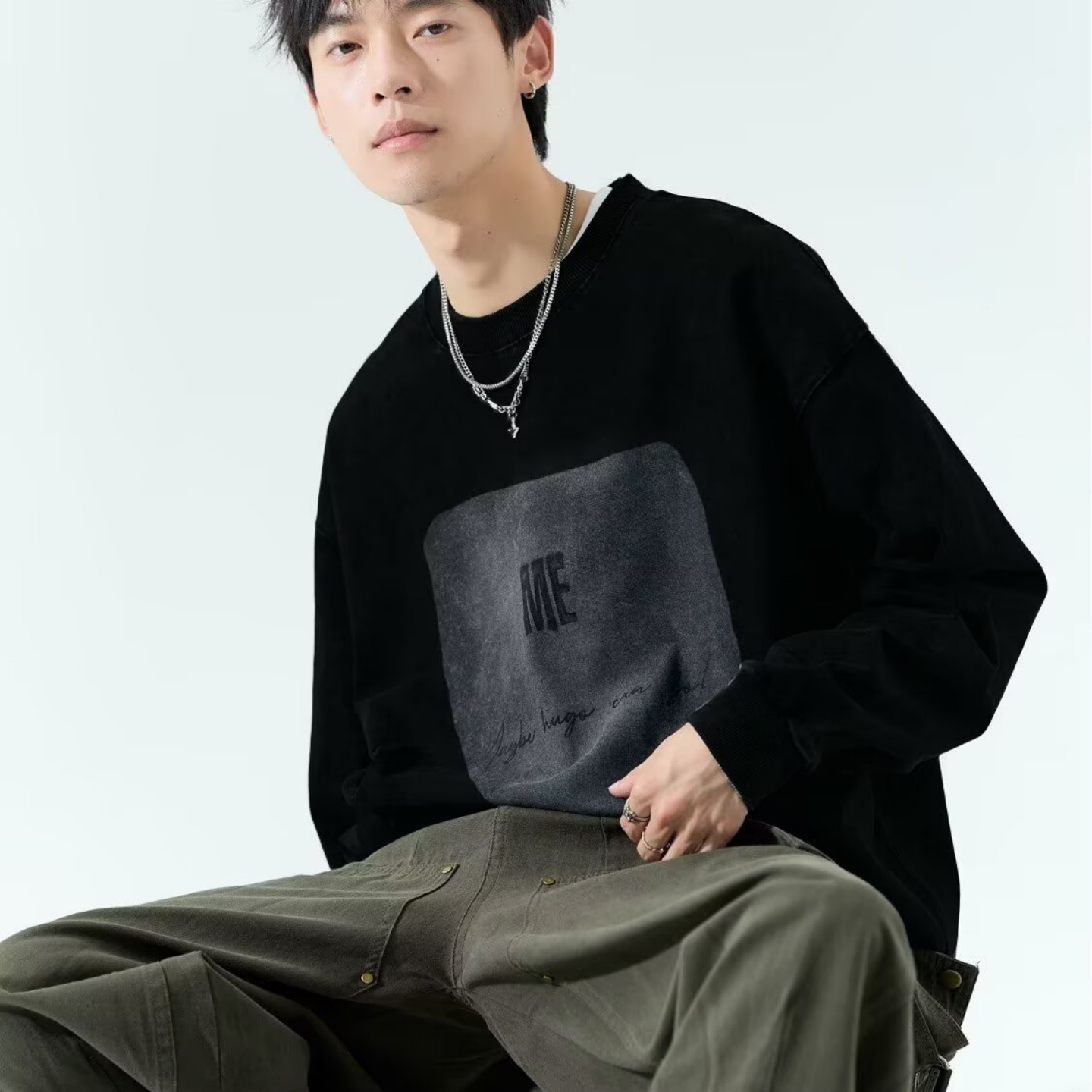 大码300斤长袖男t恤秋季纯棉内搭薄款男士上衣冬打底衫青少年卫衣