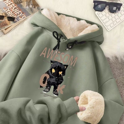 美式连帽卫衣男款冬季潮牌运动帽衫高街宽松休闲百搭大码加绒外套