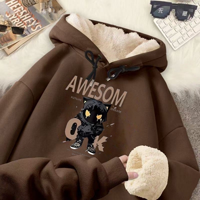 大码连帽卫衣男款2025新款冬季加绒加厚男生潮牌青少年初中高中生