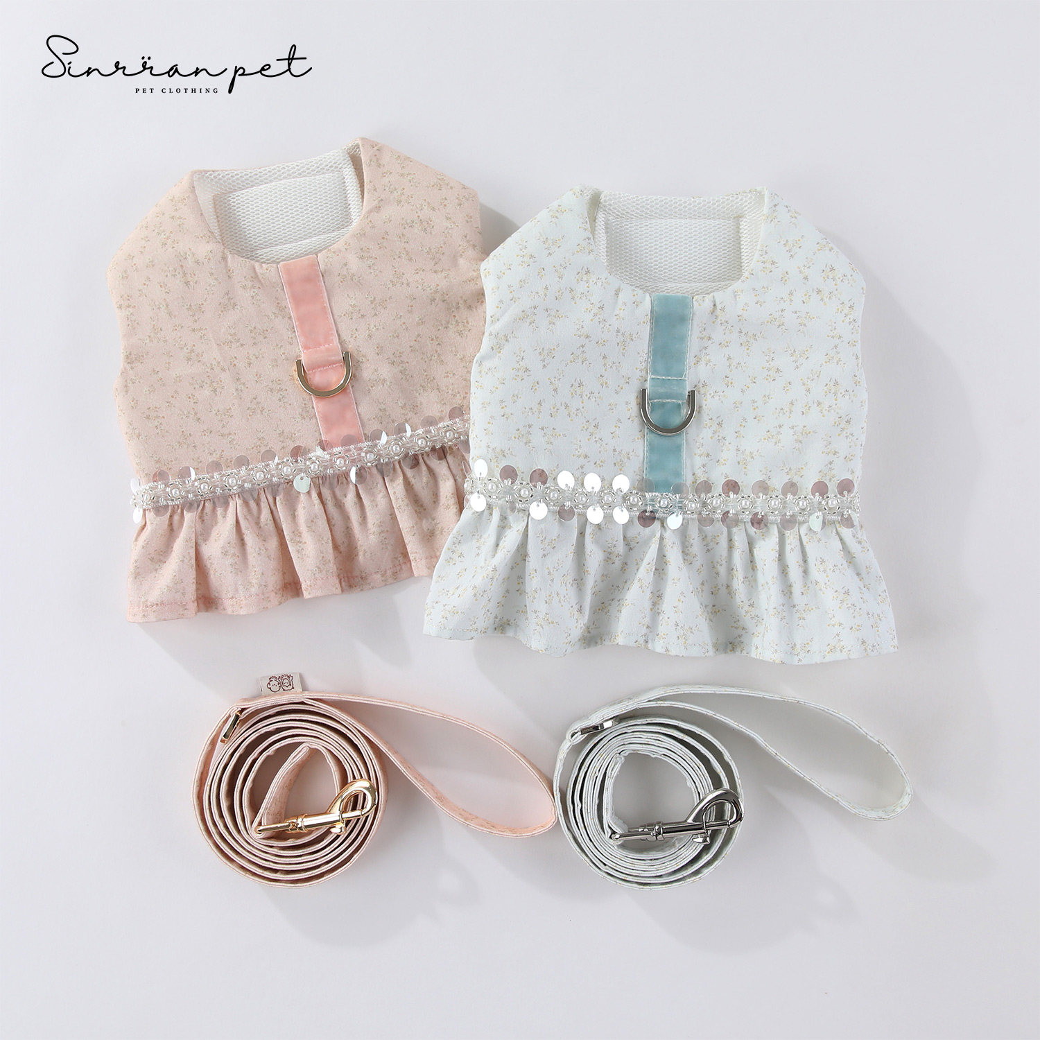 宠物狗衣服韩国轻奢小型犬漂亮裙子小香风狗狗胸背牵引绳套装春夏